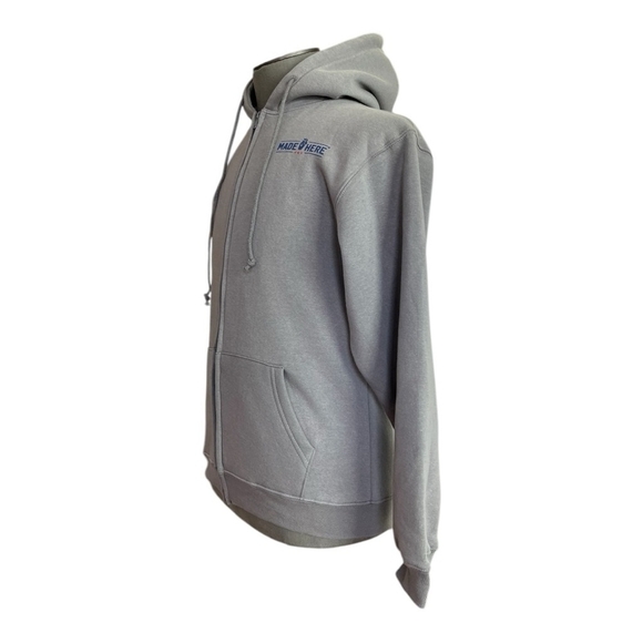 MADE HERE Bayside Hoodie Grey Zip Front Cardigan Hooded Sweater Men’s Pullover - Picture 5 of 8